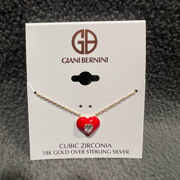 Y2K Red Enamel Heart Pendant Necklace 18k YGP Sterling Silver 16.5”Dainty Charm - Picture 1 of 5